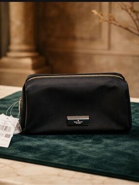 kate spade Black Nylon Toiletry Cosmetic Case with Gold Hardware NWT